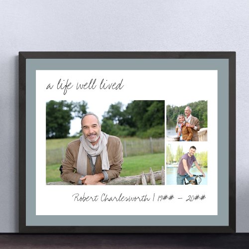 A Life Well Lived Casual Script 3 Photo Funeral Poster