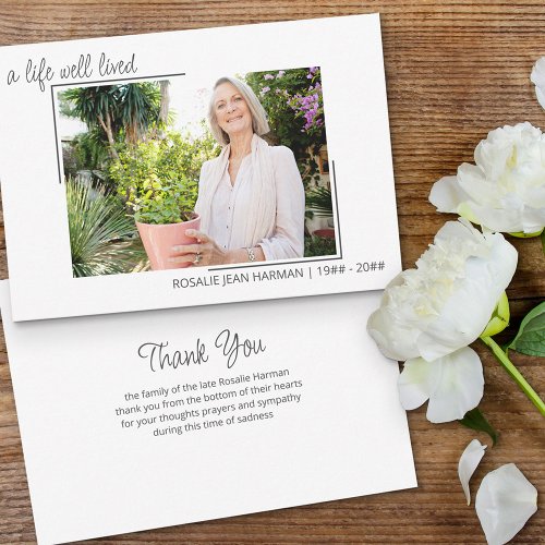 A Life Well Lived Casual Script Photo Funeral Thank You Card