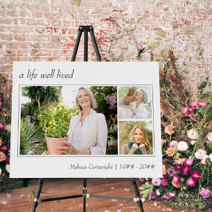 A Life Well Lived Elegant Script 3 Photo Funeral F Foam Board