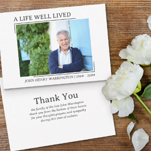 A Life Well Lived Vintage Print Photo Funeral Thank You Card