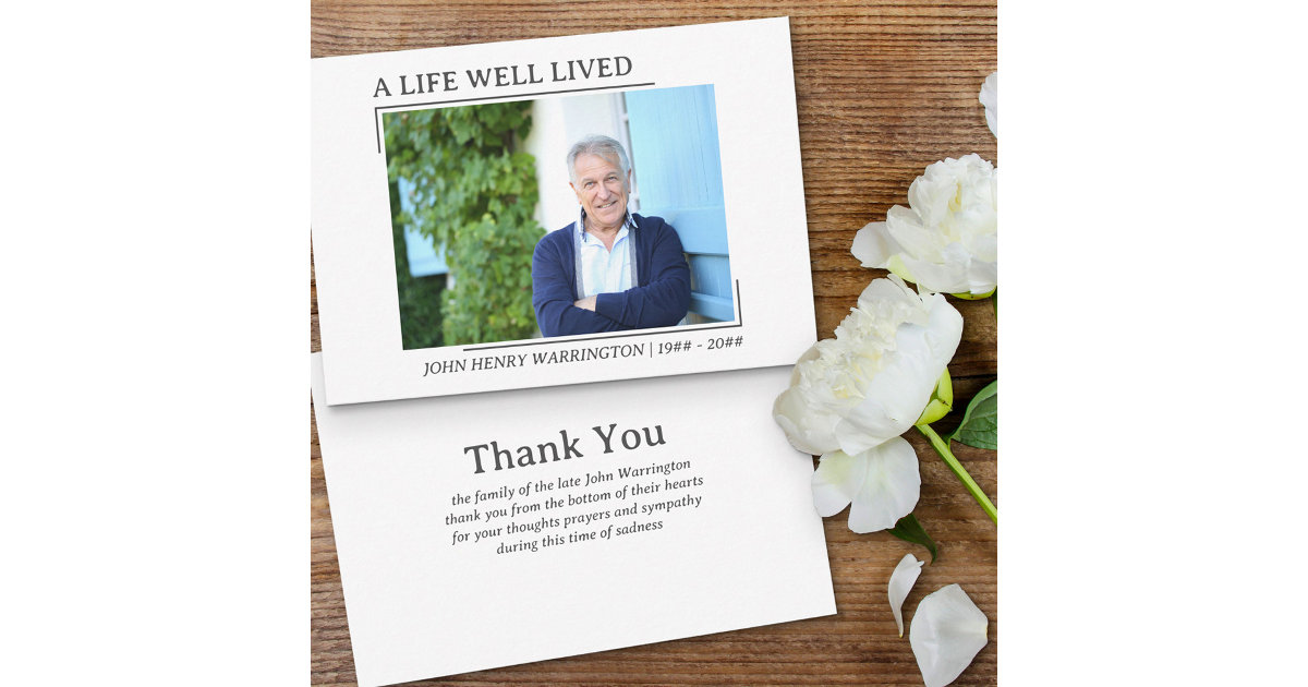 A Life Well Lived Vintage Print Photo Funeral Thank You Card Zazzle