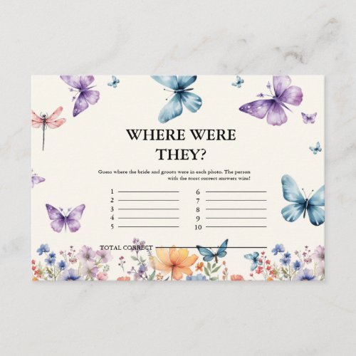 A lifetime butterflies where were they Bridal Game Enclosure Card