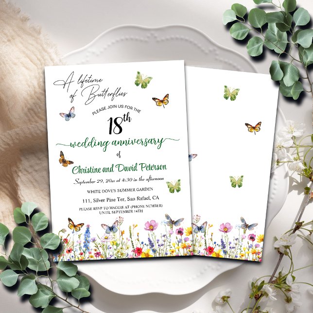 A Lifetime of Butterflies 18th Wedding Anniversary Invitation (Creator Uploaded)