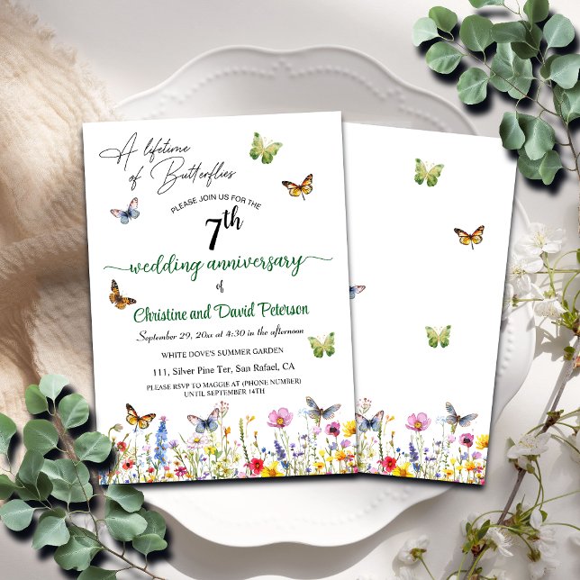 A Lifetime of Butterflies 7th Wedding Anniversary Invitation (Creator Uploaded)