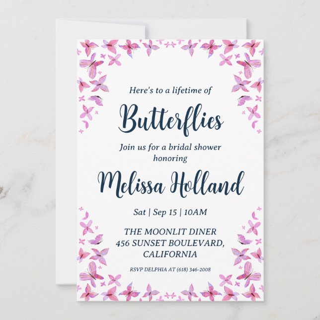 a lifetime of butterflies bridal shower invitation (Front)