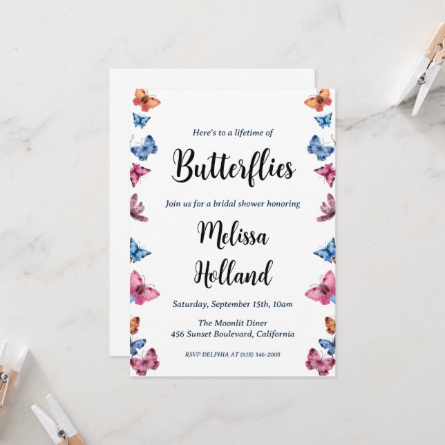 a lifetime of butterflies bridal shower invitation (Front/Back In Situ)