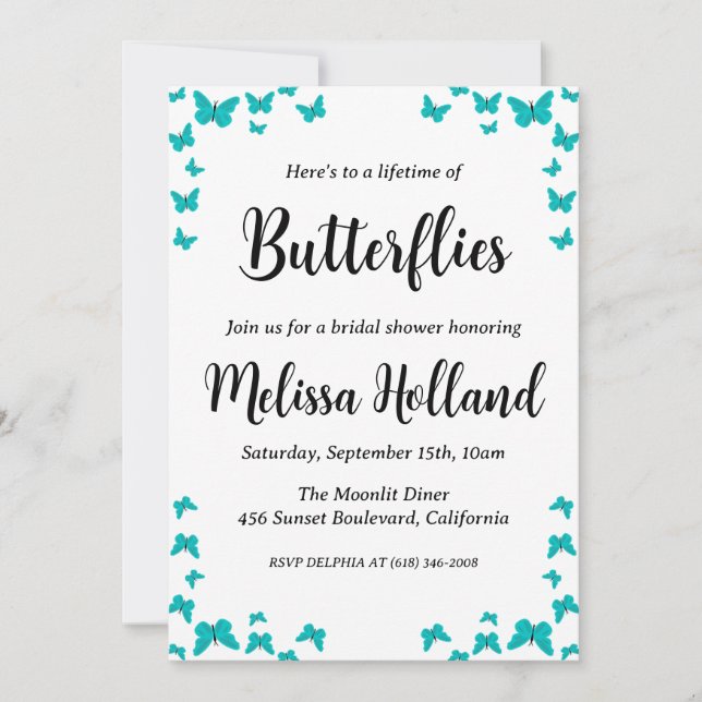 a lifetime of butterflies bridal shower invitation (Front)