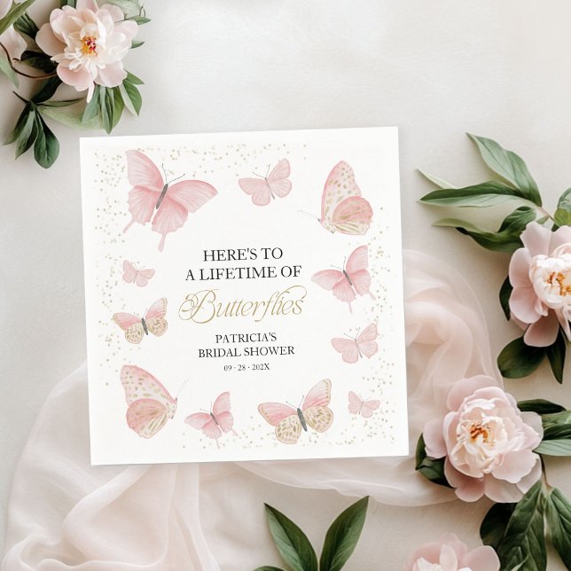 A Lifetime of Butterflies Bridal Shower Pink Gold Napkins (Creator Uploaded)