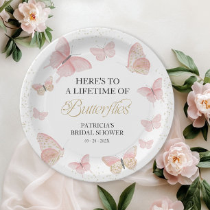 A Lifetime of Butterflies Bridal Shower Pink Gold Paper Plates