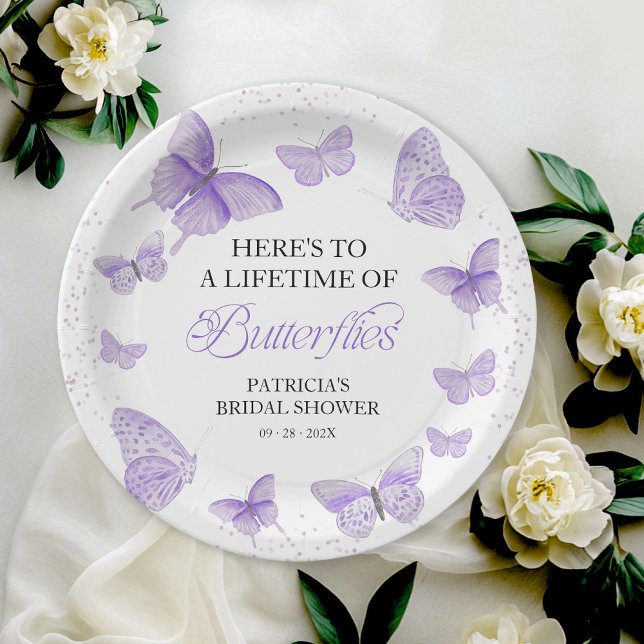 A Lifetime of Butterflies Bridal Shower Purple Paper Plates (Creator Uploaded)