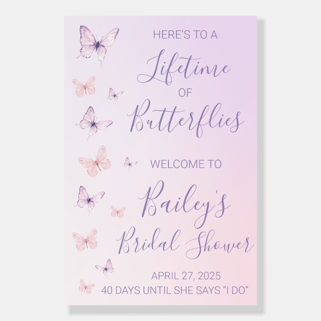 A Lifetime of Butterflies Bridal Shower Sign (Front)