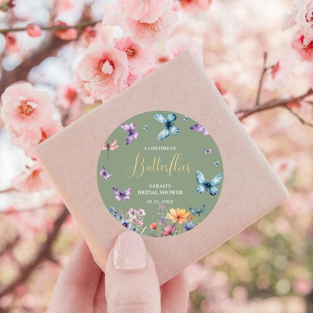 A lifetime of butterflies Bridal Shower Table Classic Round Sticker (Creator Uploaded)