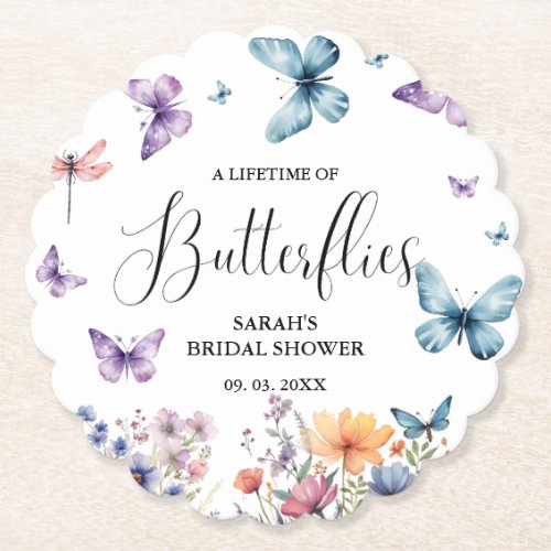 A lifetime of butterflies Bridal Shower Table Paper Coaster