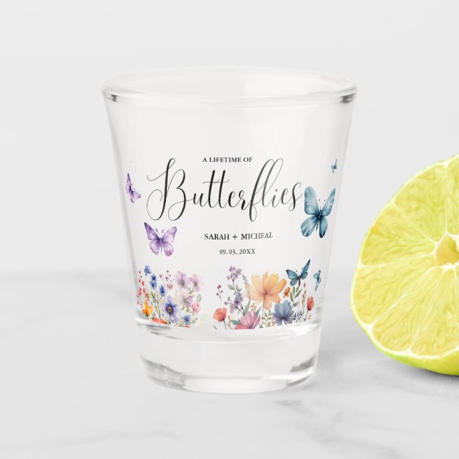 A lifetime of butterflies Bridal Shower Table Shot Glass (Front)