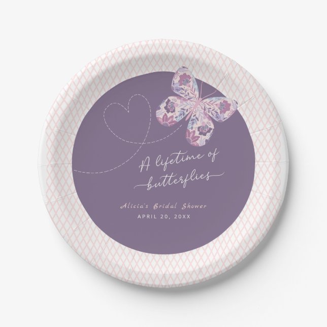 A Lifetime of Butterflies Custom Bridal Shower Paper Plates (Front)