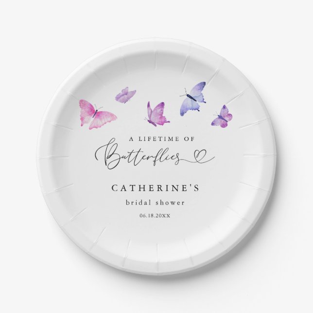 A Lifetime of Butterflies Cute Bridal Shower Paper Plates (Front)