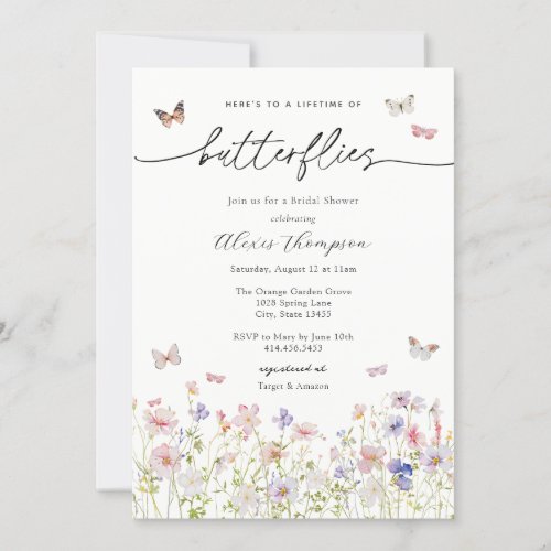 A Lifetime of Butterflies Wildflower Bridal Shower Invitation