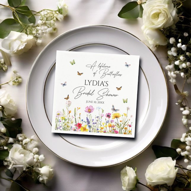 A Lifetime of Butterflies Wildflower Bridal Shower Napkins (Creator Uploaded)