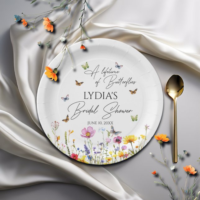 A Lifetime of Butterflies Wildflower Bridal Shower Paper Plates (Creator Uploaded)