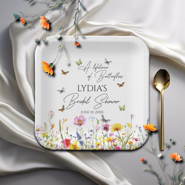 A Lifetime of Butterflies Wildflower Bridal Shower Paper Plates (Creator Uploaded)