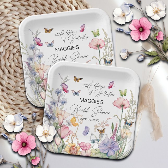 A Lifetime of Butterflies Wildflower Bridal Shower Paper Plates (Creator Uploaded)