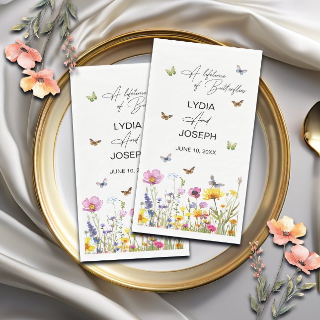 A Lifetime of Butterflies Wildflowers Wedding Paper Guest Towels (Creator Uploaded)
