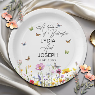 A Lifetime of Butterflies Wildflowers Wedding Paper Plates