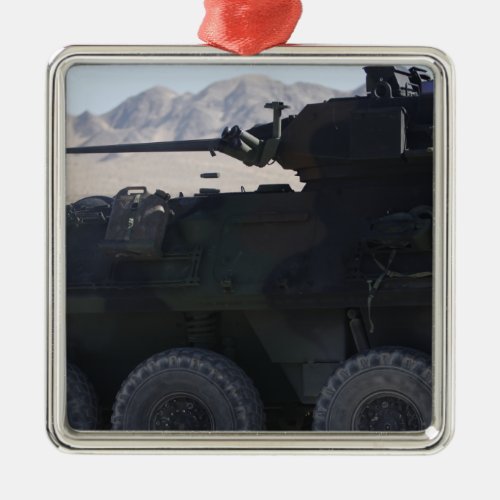 A light armored vehicle fires metal ornament
