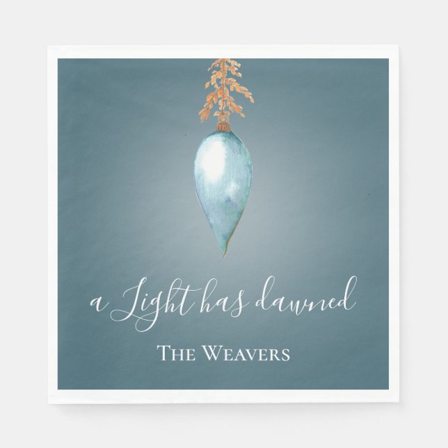 A Light Has Dawned | Blue Watercolor Christmas Napkins (Front)