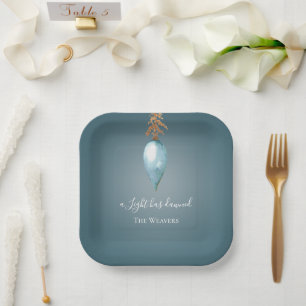 A Light Has Dawned   Blue Watercolor Christmas Paper Plates