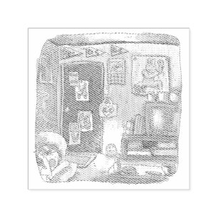 A light object beside the door of the old room and self-inking stamp