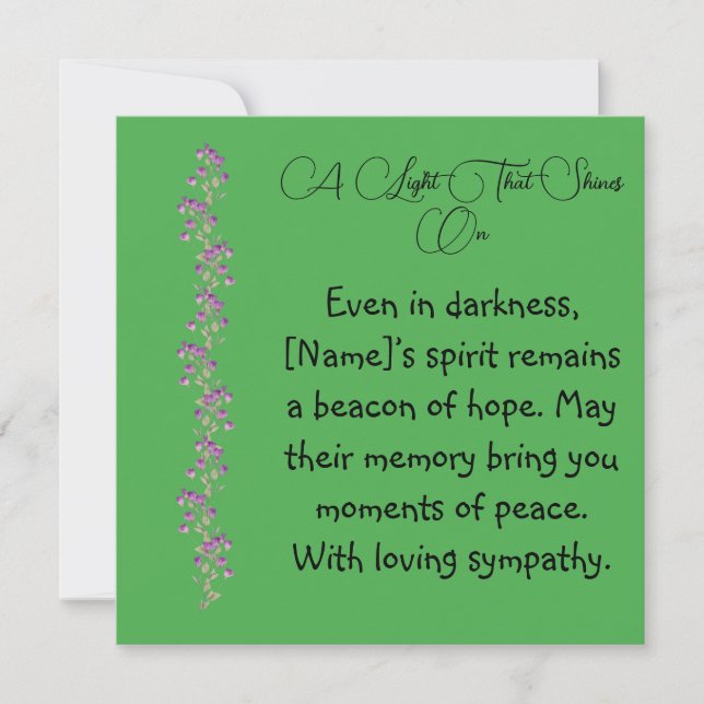 A Light That Shines On Condolences Card (Front)
