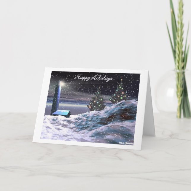 A lighthouse Christmas Holiday Card (Front)