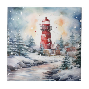 A Lighthouse in Winter Ceramic Tile