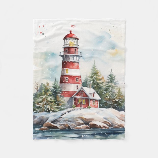 A Lighthouse in Winter Fleece Blanket (Front)