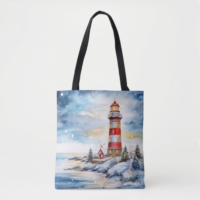 A Lighthouse in Winter Tote Bag (Front)