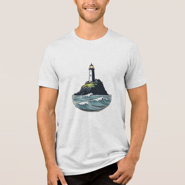 A lighthouse on a cliff Tri-Blend shirt (Front)