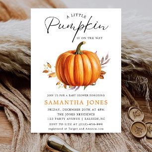 A Liitle Pumpkin Is on the Way Fall Baby Shower   Invitation