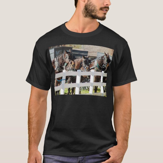 A Line of Amish Horses T-Shirt (Front)