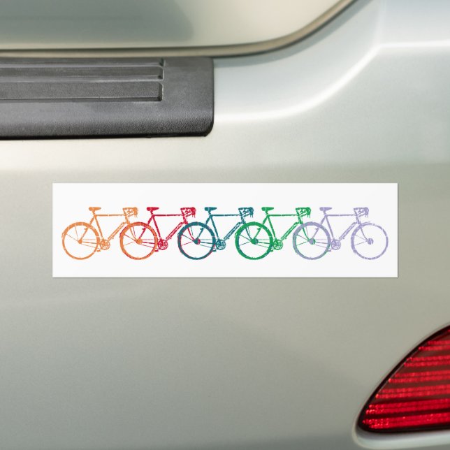 a line of color bicycles  bumper sticker (On Car)