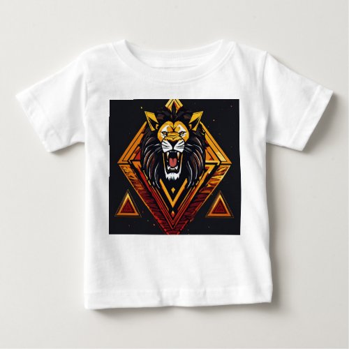 A lion angry face in a triangle with a viper face  baby T_Shirt
