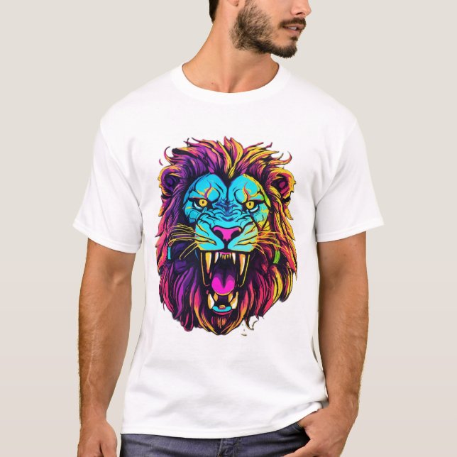 a Lion angry face with a snake around him T-Shirt (Front)