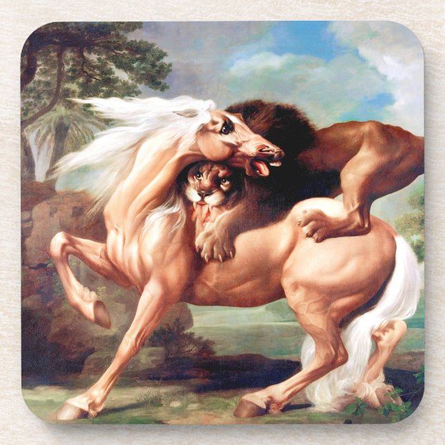 A Lion Attacking A Horse Painting-17620 Beverage Coaster (Front)