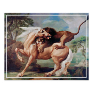 A Lion Attacking A Horse Painting-17620 Poster
