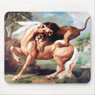 A Lion Attacking A Horse Painting Mouse Pad