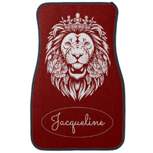 A Lion with a Floral Pattern Personalized Name Car Floor Mat