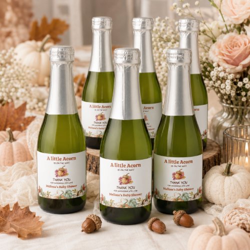 A Little Acorn Autumn Fall Baby Shower Sparkling Wine Label