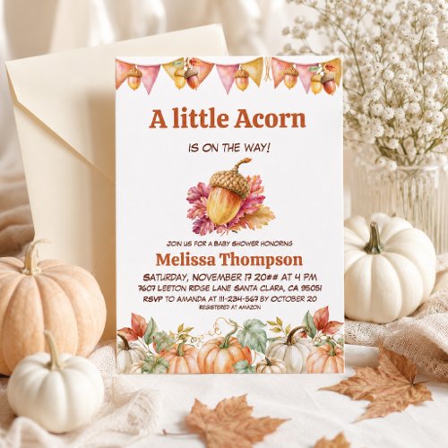 A Little Acorn Is on the Way Fall Baby Shower Invitation