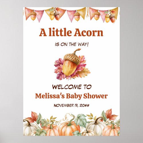A Little Acorn Is on the Way Fall Baby Shower Poster