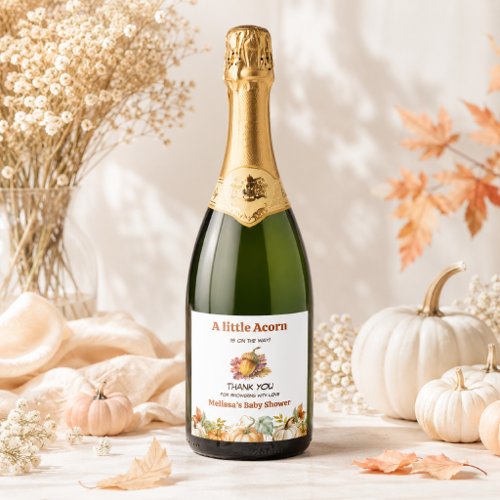 A Little Acorn Is on the Way Fall Baby Shower Sparkling Wine Label